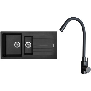 Set Sinks G33226 (dřez Perfecto 1000.1 Pureblack 26 + baterie Elasta Černá matná)
