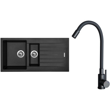 Set Sinks G33226 (dřez Perfecto 1000.1 Pureblack 26 + baterie Elasta Černá matná)