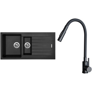 Set Sinks G33326 (dřez Perfecto 1000.1 Pureblack 26 + baterie Elasta S Černá matná)