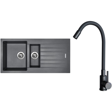 Set Sinks G33272 (dřez Perfecto 1000.1 Titanium 72 + baterie Elasta Černá matná)