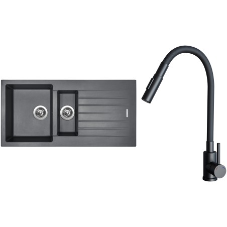 Set Sinks G33372 (dřez Perfecto 1000.1 Titanium 72 + baterie Elasta S Černá matná)