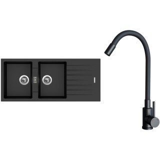 Set Sinks G33474 (dřez Perfecto 1160 DUO Metalblack 74 + baterie Elasta Černá matná)