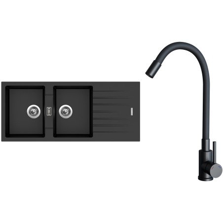 Set Sinks G33474 (dřez Perfecto 1160 DUO Metalblack 74 + baterie Elasta Černá matná)