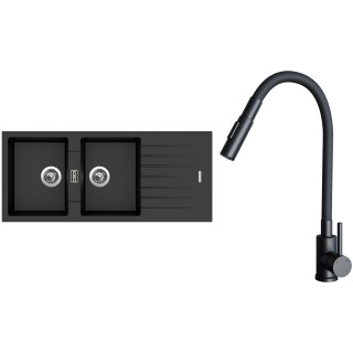 Set Sinks G33574 (dřez Perfecto 1160 DUO Metalblack 74 + baterie Elasta S Černá matná)