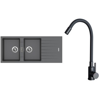 Set Sinks G33472 (dřez Perfecto 1160 DUO Titanium 72 + baterie Elasta Černá matná)