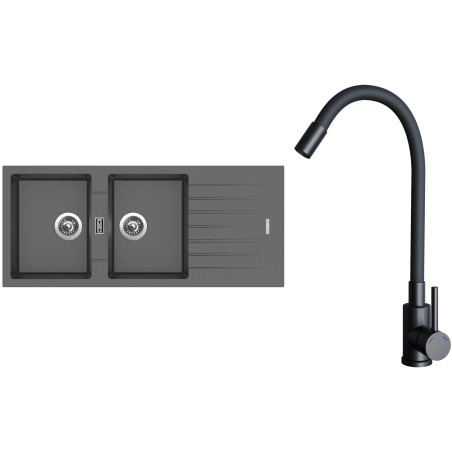 Set Sinks G33472 (dřez Perfecto 1160 DUO Titanium 72 + baterie Elasta Černá matná)