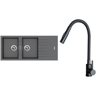 Set Sinks G33572 (dřez Perfecto 1160 DUO Titanium 72 + baterie Elasta S Černá matná)