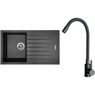 Set Sinks G33674 (dřez Perfecto 860 Metalblack 74 + baterie Elasta Černá matná)