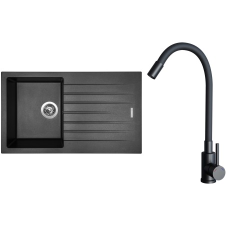 Set Sinks G33674 (dřez Perfecto 860 Metalblack 74 + baterie Elasta Černá matná)