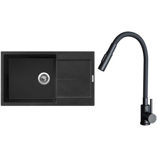 Set Sinks G33974 (dřez Ultima 860 XXL Metalblack 74 + baterie Elasta S Černá matná)