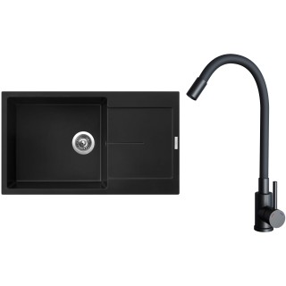Set Sinks G33826 (dřez Ultima 860 XXL Pureblack 26 + baterie Elasta Černá matná)