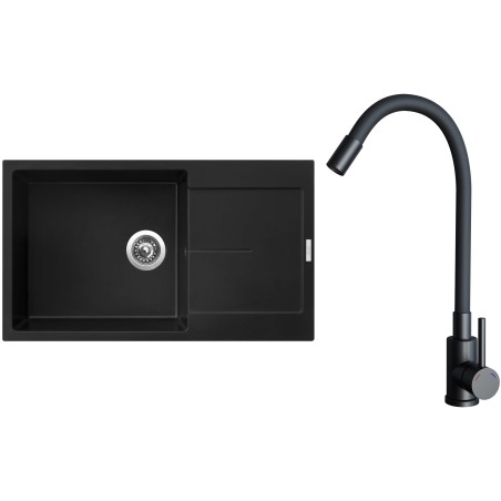 Set Sinks G33826 (dřez Ultima 860 XXL Pureblack 26 + baterie Elasta Černá matná)