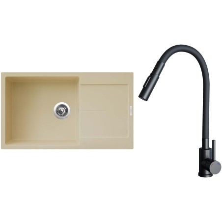 Set Sinks G33950 (dřez Ultima 860 XXL Sahara 50 + baterie Elasta S Černá matná)