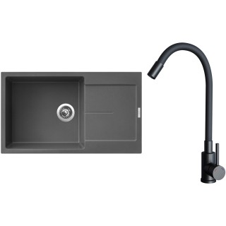 Set Sinks G33872 (dřez Ultima 860 XXL Titanium 72 + baterie Elasta Černá matná)