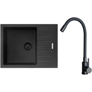 Set Sinks G24526BL (dřez Perfecto 650 BL Pureblack 26 + baterie Elasta Černá matná)