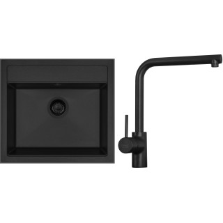 Set Sinks G23926BL (dřez Solo 560 BL Pureblack 26 + baterie Elka Černá matná)