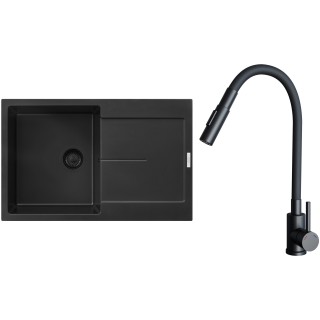 Set Sinks G25426BL (dřez Ultima 790 BL Pureblack 26 + baterie Elasta S Černá matná)
