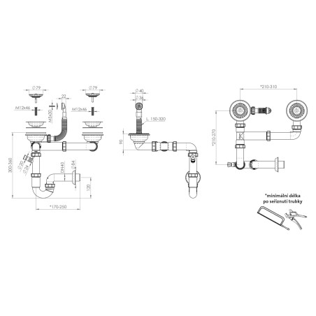 Dvousifon Sinks SPNG3D 3 1/2" pro granitové dřezy, s úsporou místa