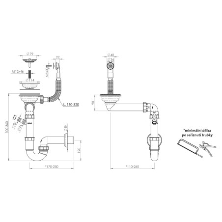 Sifon Sinks SPNG3S 3 1/2" pro granitové dřezy, s extra úsporou místa