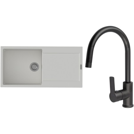 Set StrongSinks S3 (dřez Zala 1000 Bílá + baterie Loira Černá matná)