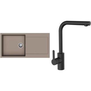 Set StrongSinks S3 (dřez Zala 1000 Béžová + baterie Ipoly Černá matná)