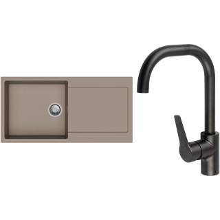 Set StrongSinks S3 (dřez Zala 1000 Béžová + baterie Garonne Černá matná)