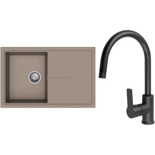 Set StrongSinks S3 (dřez Labe 780 Béžová + baterie Loira Černá matná)