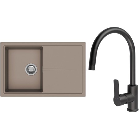 Set StrongSinks S3 (dřez Labe 780 Béžová + baterie Loira Černá matná)