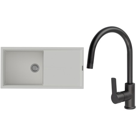 Set StrongSinks S3 (dřez Labe 1000 Bílá + baterie Loira Černá matná)