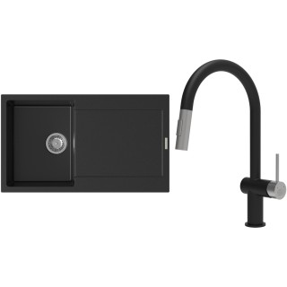 Set StrongSinks S3 (dřez Zala 860 Černá + baterie Neris Černá matná, nerezová koncovka)