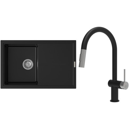 Set StrongSinks S3 (dřez Labe 780 Černá + baterie Neris Černá matná, nerezová koncovka)