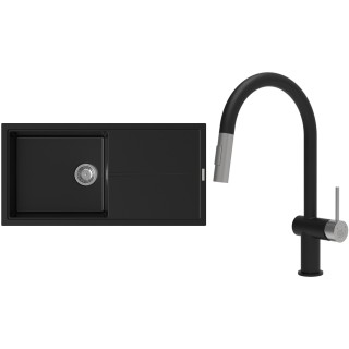 Set StrongSinks S3 (dřez Labe 1000 Černá + baterie Neris Černá matná, nerezová koncovka)