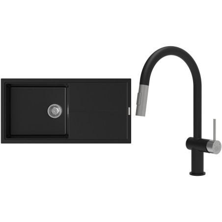 Set StrongSinks S3 (dřez Labe 1000 Černá + baterie Neris Černá matná, nerezová koncovka)