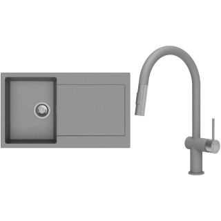 Set StrongSinks S3 (dřez Zala 860 Šedá + baterie Neris Šedá, nerezová koncovka)