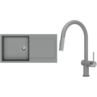 Set StrongSinks S3 (dřez Zala 1000 Šedá + baterie Neris Šedá, nerezová koncovka)
