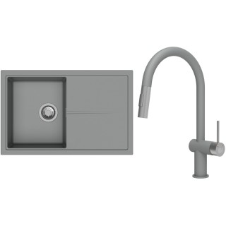 Set StrongSinks S3 (dřez Labe 780 Šedá + baterie Neris Šedá, nerezová koncovka)