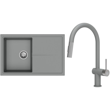 Set StrongSinks S3 (dřez Labe 780 Šedá + baterie Neris Šedá, nerezová koncovka)