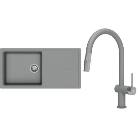 Set StrongSinks S3 (dřez Labe 1000 Šedá + baterie Neris Šedá, nerezová koncovka)