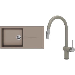 Set StrongSinks S3 (dřez Labe 1000 Béžová + baterie Neris Béžová, nerezová koncovka)