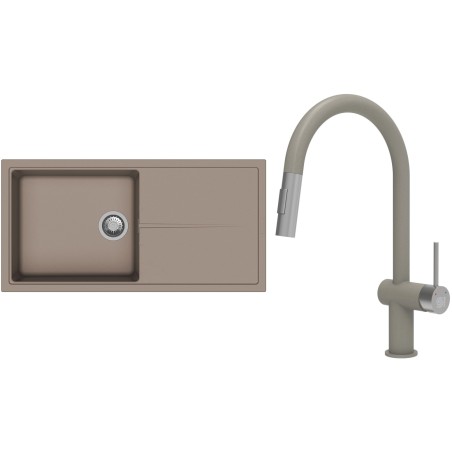 Set StrongSinks S3 (dřez Labe 1000 Béžová + baterie Neris Béžová, nerezová koncovka)