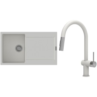 Set StrongSinks S3 (dřez Zala 860 Bílá + baterie Neris Bílá, nerezová koncovka)