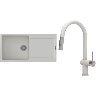 Set StrongSinks S3 (dřez Zala 1000 Bílá + baterie Neris Bílá, nerezová koncovka)