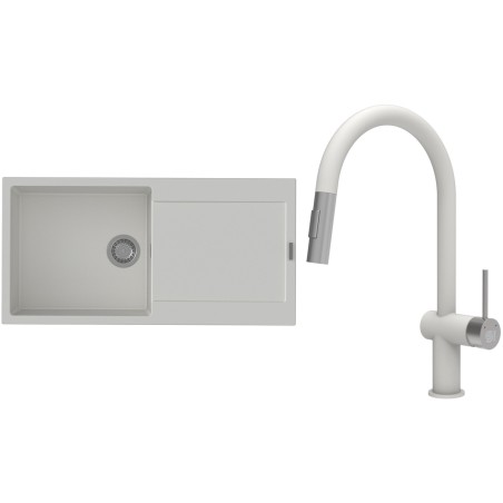 Set StrongSinks S3 (dřez Zala 1000 Bílá + baterie Neris Bílá, nerezová koncovka)
