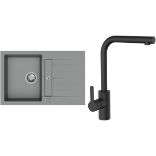 Set StrongSinks S3 (dřez Vardar 780 Šedá + baterie Ipoly Černá matná)