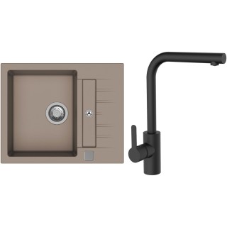 Set StrongSinks S3 (dřez Vardar 615 Béžová + baterie Ipoly Černá matná)