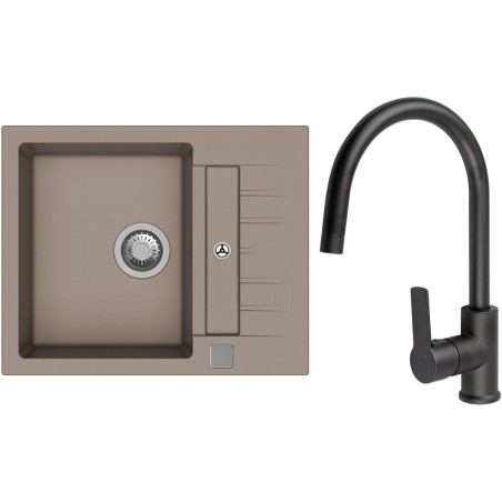 Set StrongSinks S3 (dřez Vardar 615 Béžová + baterie Loira Černá matná)