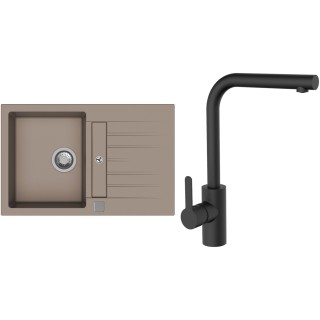 Set StrongSinks S3 (dřez Vardar 780 Béžová + baterie Ipoly Černá matná)