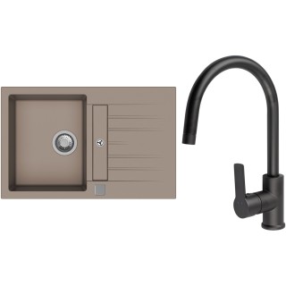 Set StrongSinks S3 (dřez Vardar 780 Béžová + baterie Loira Černá matná)