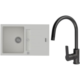 Set StrongSinks S3 (dřez Vardar 780 Bílá + baterie Loira Černá matná)