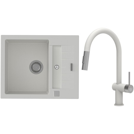 Set StrongSinks S3 (dřez Vardar 615 Bílá + baterie Neris Bílá, nerezová koncovka)